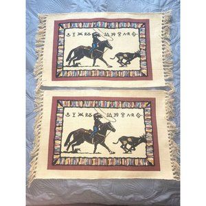 Set of 2 VTG New Placemat El Paso Saddleblanket Co 19x13" Fringe Cowboy  Horse